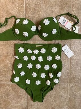 MICHAEL KORS 2 piece SWIMSUIT Retro pin-up green underwire bra set $771.00 sz10